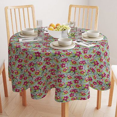 Round Tablecloth, 100% Polyester, 90" Round, Tropical Flower Pattern