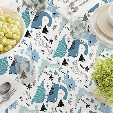 Rectangular Tablecloth, 100% Cotton, 52x120", Hand Drawn Dinosaurs