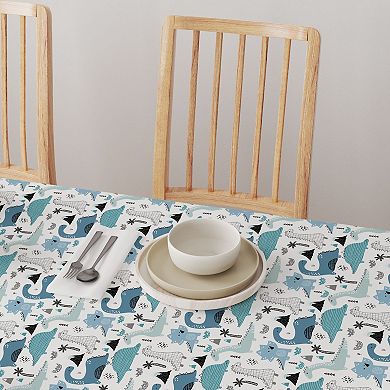 Rectangular Tablecloth, 100% Cotton, 52x120", Hand Drawn Dinosaurs