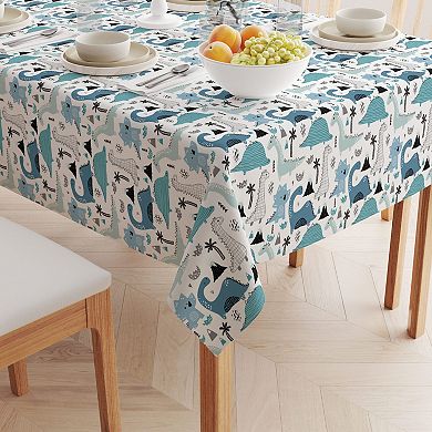Rectangular Tablecloth, 100% Cotton, 52x120", Hand Drawn Dinosaurs