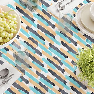 Rectangular Tablecloth, 100% Cotton, 60x120", Geometric Brush Stroke Stripe