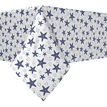 Rectangular Tablecloth, 100% Cotton, 60x104", Navy Starfish & Swirls