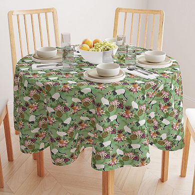 Round Tablecloth, 100% Polyester, 60" Round, Japanese Crane & Flowers
