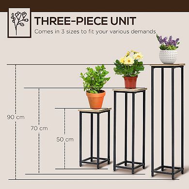 Outsunny Flower Stand Set, 3 Metal Plant Racks, Outdoor Décor