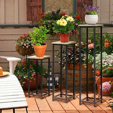 Outsunny Flower Stand Set, 3 Metal Plant Racks, Outdoor Décor