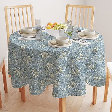 Round Tablecloth, 100% Polyester, 90" Round, Blue Paisley