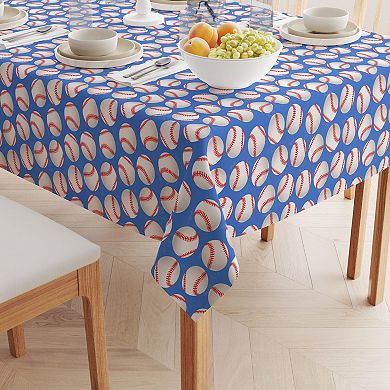 Square Tablecloth, 100% Cotton, 52x52", Baseballs Blue