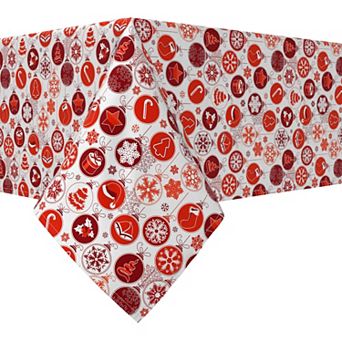 Square Tablecloth, 100% Cotton, 52x52", Red Holiday Ornaments