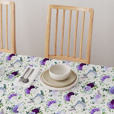 Rectangular Tablecloth, 100% Cotton, 52x120", Purple & White Hydrangeas