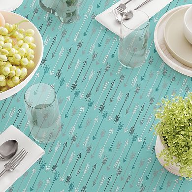 Square Tablecloth, 100% Polyester, 54x54", Arrows on Teal Background