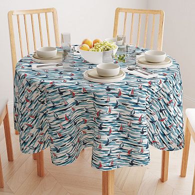 Round Tablecloth, 100% Polyester, 70" Round, Brush Stroke Sailboats
