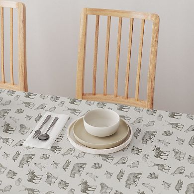 Rectangular Tablecloth, 100% Cotton, 52x84", Hand Drawn Wild Animals