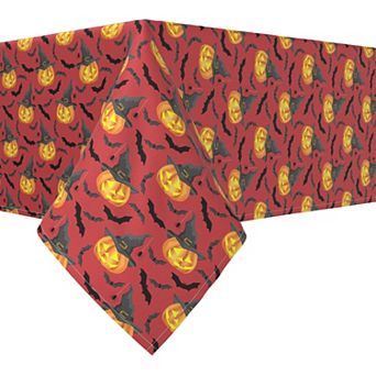 Rectangular Tablecloth, 100% Polyester, 60x120", Pumpkin in Hats and Bats