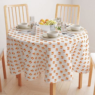 Round Tablecloth, 100% Polyester, 90" Round, Hand Drawn Foxes