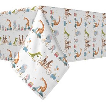 Rectangular Tablecloth, 100% Cotton, 60x120", Animals on Bikes Design