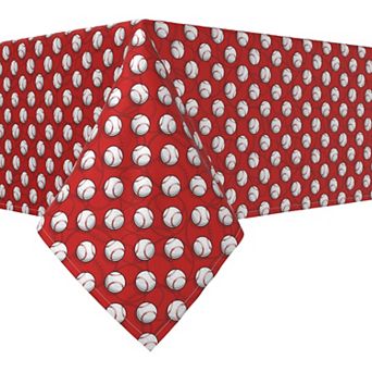 Rectangular Tablecloth, 100% Cotton, 52x104", Baseballs Red