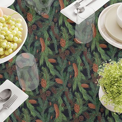 Round Tablecloth, 100% Polyester, 90" Round, Fir Branches and Green Pines