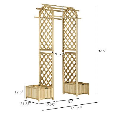 Outsunny 7.5' Garden Arch Trellis with Planter Box Outdoor Arbor, Natural