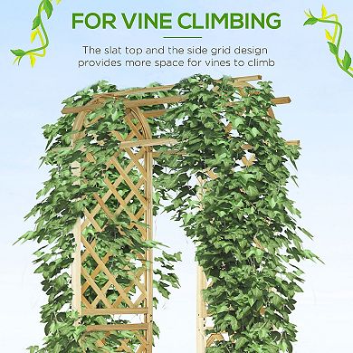 Outsunny 7.5' Garden Arch Trellis with Planter Box Outdoor Arbor, Natural
