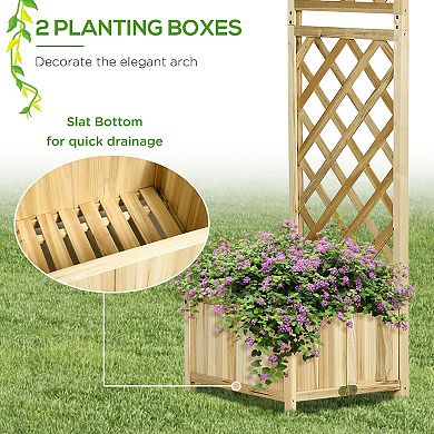 Outsunny 7.5' Garden Arch Trellis with Planter Box Outdoor Arbor, Natural