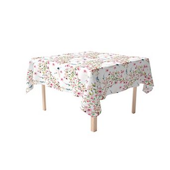 Square Tablecloth, 100% Polyester, 70x70", Cranes & Pink Flowers