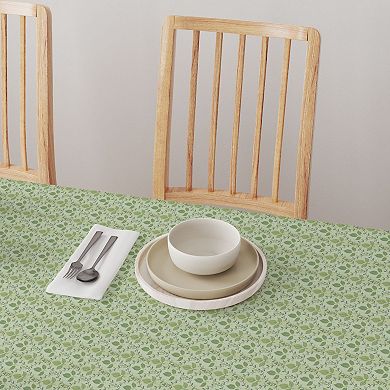 Square Tablecloth, 100% Cotton, 52x52", Green Leaves Ornaments