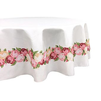 Round Tablecloth, 100% Polyester, 90" Round, Peonies Garland