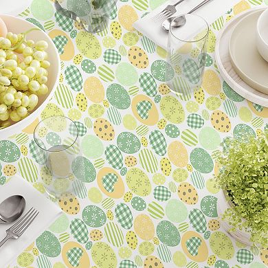Square Tablecloth, 100% Cotton, 52x52", Green & Yellow Pastel Easter Eggs