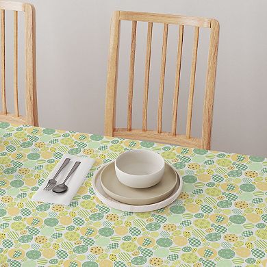 Square Tablecloth, 100% Cotton, 52x52", Green & Yellow Pastel Easter Eggs