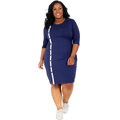 Plus Size Pauline Poetic Justice Side Snap Button Knee-Length Sheath Dress