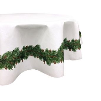 Round Tablecloth, 100% Polyester, 60" Round, Pine and Cone Garland