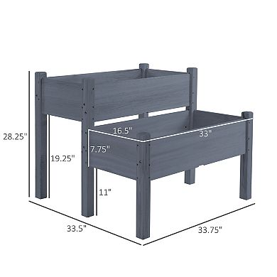Outsunny 34" x 34" x 28" Raised Garden Bed 2-Tier Wooden Planter Box for Backyard, Patio to Grow Vegetables, Herbs and Flowers, Gray