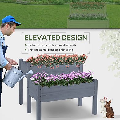 Outsunny 34" x 34" x 28" Raised Garden Bed 2-Tier Wooden Planter Box for Backyard, Patio to Grow Vegetables, Herbs and Flowers, Gray