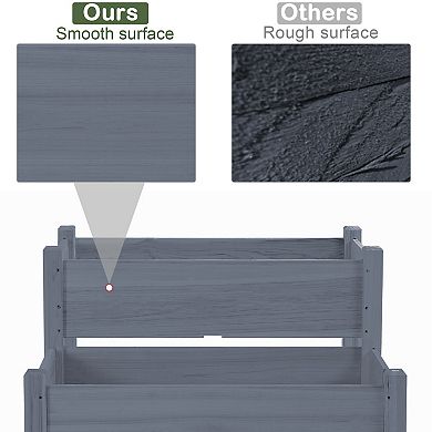 Outsunny 34" x 34" x 28" Raised Garden Bed 2-Tier Wooden Planter Box for Backyard, Patio to Grow Vegetables, Herbs and Flowers, Gray