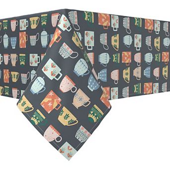 Rectangular Tablecloth, 100% Cotton, 52x120", Decorated Ceramic Mugs