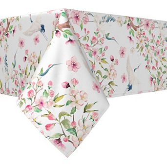 Rectangular Tablecloth, 100% Cotton, 60x120", Cranes & Pink Flowers