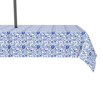 Water Repellent, Outdoor, 100% Polyester, 60x84", Watercolor Flowers on Vines Blue