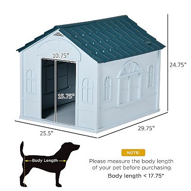 PawHut Plastic Dog House, Water Resistant Puppy Shelter Indoor Outdoor with Door, Easy to Assemble, for Medium and Small Dogs, Blue