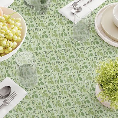 Rectangular Tablecloth, 100% Cotton, 52x120", Green Leaves Ornaments