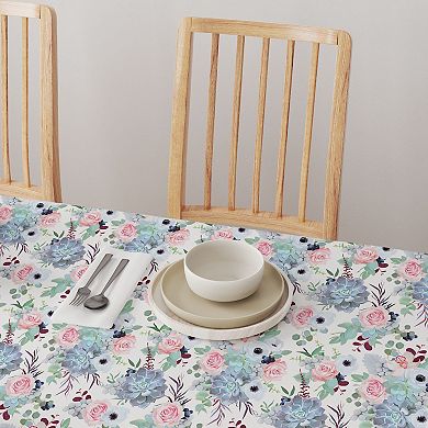 Rectangular Tablecloth, 100% Cotton, 60x120", Pink Roses & Succulents