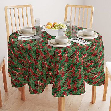 Round Tablecloth, 100% Polyester, 60" Round, Christmas Tree Patchwork