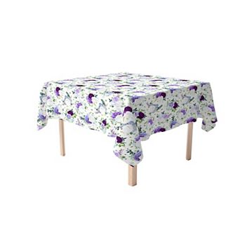 Square Tablecloth, 100% Cotton, 52x52", Purple & White Hydrangeas