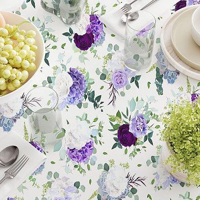 Square Tablecloth, 100% Cotton, 52x52", Purple & White Hydrangeas
