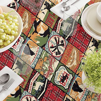 Round Tablecloth, 100% Polyester, 90" Round, Great Outdoors Patchwork