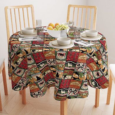 Round Tablecloth, 100% Polyester, 90" Round, Great Outdoors Patchwork