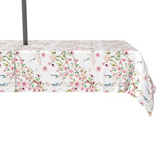 Water Repellent, Outdoor, 100% Polyester, 60x84", Cranes & Pink Flowers