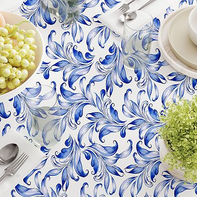 Rectangular Tablecloth, 100% Polyester, 60x120", Blue Traditional Leaves