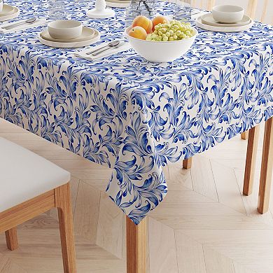 Rectangular Tablecloth, 100% Polyester, 60x120", Blue Traditional Leaves