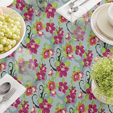 Rectangular Tablecloth, 100% Cotton, 60x104", Tropical Flower Pattern