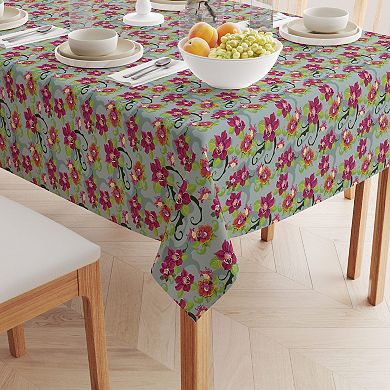 Rectangular Tablecloth, 100% Cotton, 60x104", Tropical Flower Pattern